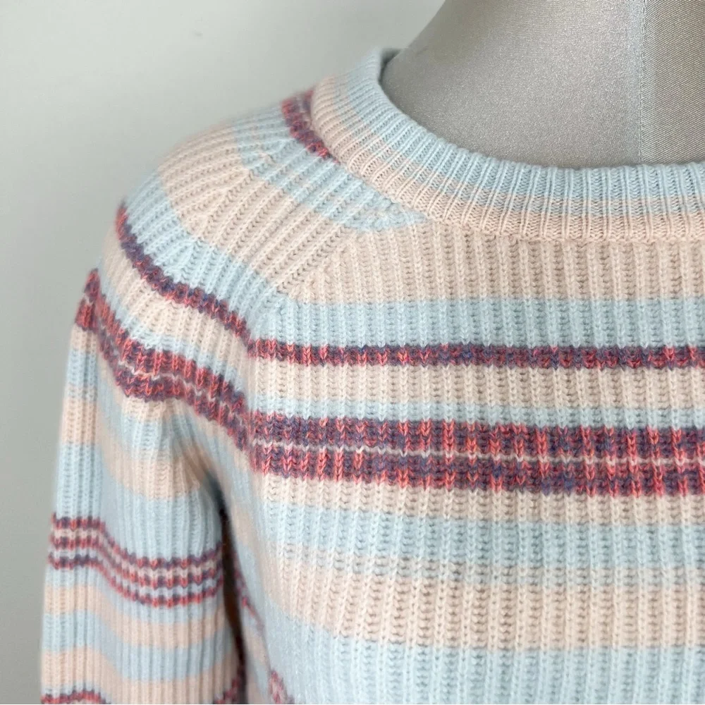 J. Crew Cashmere Ribbed Crewneck Sweater Size Small Stripped Soft Colors - Picture 3 of 8